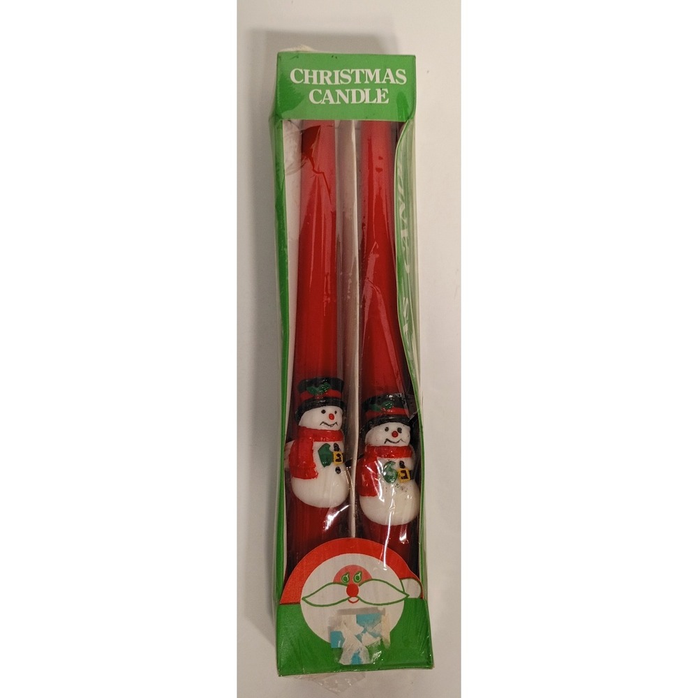 Vtg 10 Inch Christmas Novelty Taper Candles Set of 2 Snowmen In Original Box NOS